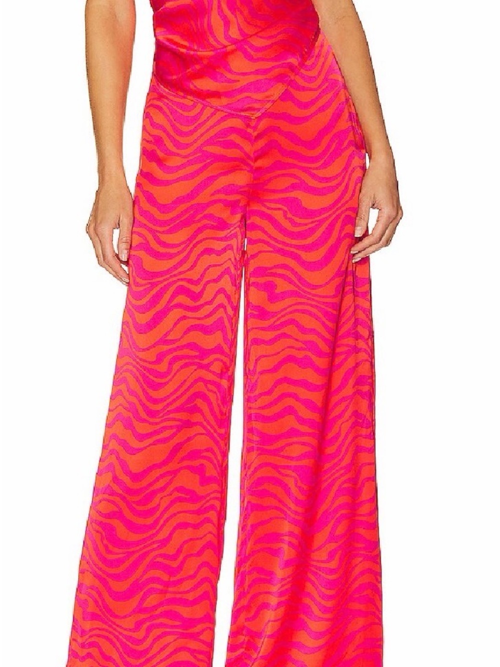 Scarf Top & Wide Leg Zebra-Print Palazzo Pants in Hot Pink & Orange